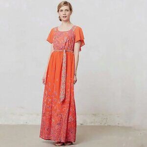 Anthropologie Maeve Orange Paisley Maxi Dress
